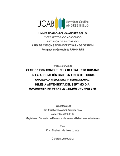 Gestión por competencia del talento humano en la asociación sin fines de lucro, Sociedad Misionera Internacional