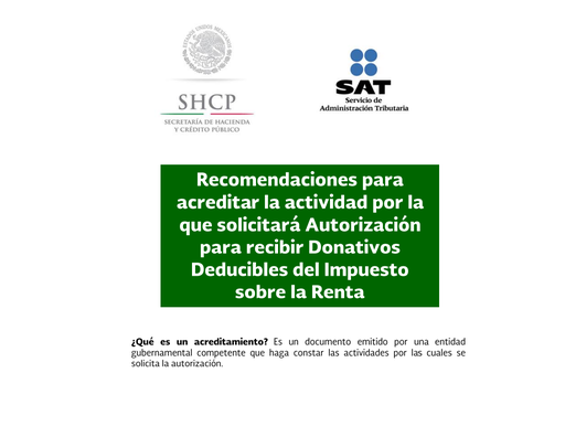 Recomendaciones para acreditar la actividad por la que solicitará Autorización para recibir Donativos Deducibles del Impuesto Sobre la Renta