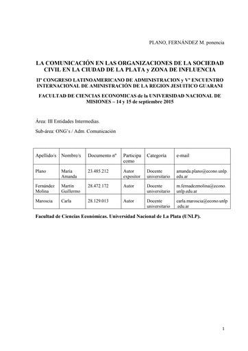 La comunicación en las organizaciones de la sociedad civil en la Ciudad de la Plata y Zona de Influencia