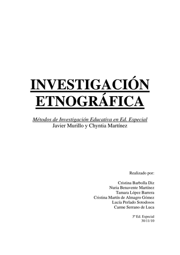 Investigación etnográfica. Métodos  de Investigación Educativa en Ed. Especial