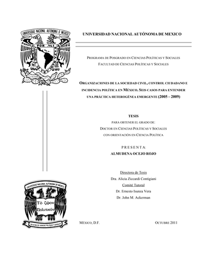 Organizaciones de la sociedad civil, control ciudadano e incidencia política en México. Seis pasos para entender una práctica heterogénea emergente (2005-2009)