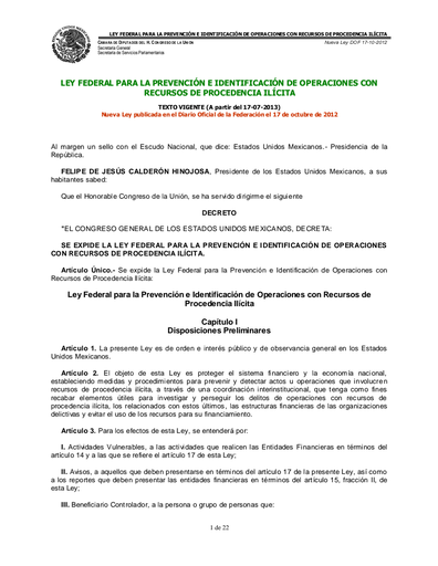 Ley Federal para la Prevención e Identificación de Operaciones con Recursos de Procedencia Ilícita