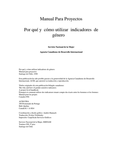 Manual para proyectos. Por qué y cómo utilizar indicadores de género